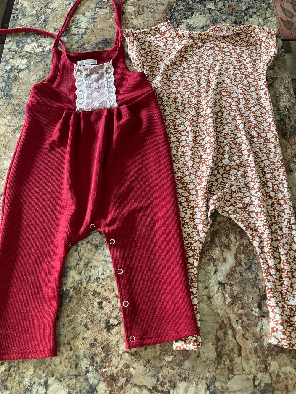Burgundy Ribbed Lace-Front Baby Romper and flower light weight one piece body su